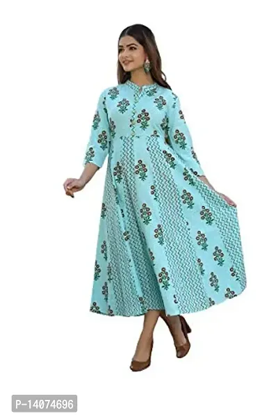 A to Z Enterprises Women's Cotton Printed Anarkali Kurti Color Sky Blue-thumb2