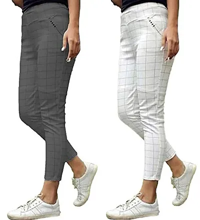 Lava Creation Women's Slim Fit Jeggings (Chex Pant_Grey White_Grey; White_36)