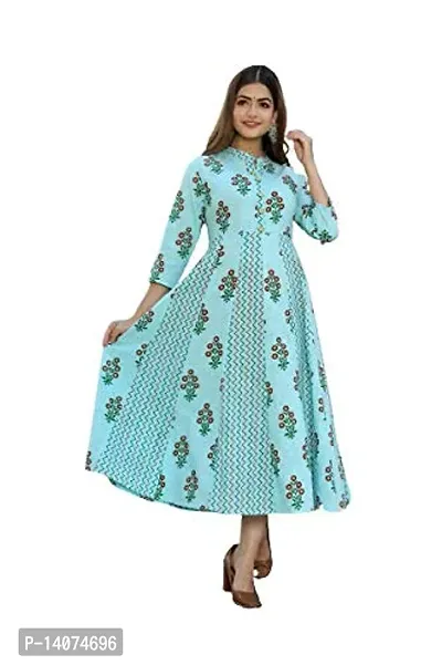 A to Z Enterprises Women's Cotton Printed Anarkali Kurti Color Sky Blue-thumb3