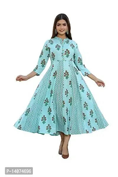 A to Z Enterprises Women's Cotton Printed Anarkali Kurti Color Sky Blue-thumb0