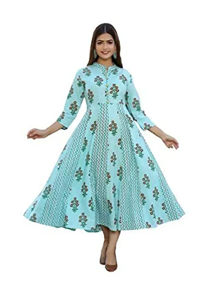 Anarkali Long Kurti for Women and Girls -Sky