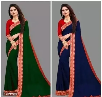 Stylish Georgette Saree with Blouse Piece Pack of 2-thumb0