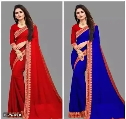 Stylish Georgette Saree with Blouse Piece Pack of 2-thumb0