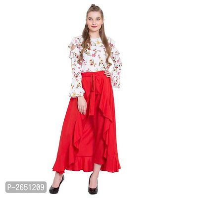 Women's Ruffle Solid Red Palazzos