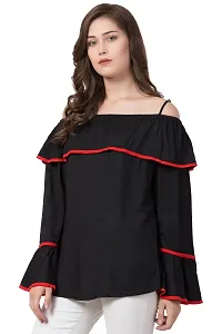 Black Cold Shoulder Bell Sleeve Top-thumb1