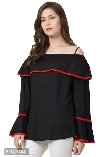 Black Cold Shoulder Bell Sleeve Top-thumb2