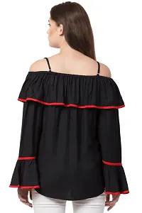 Black Cold Shoulder Bell Sleeve Top-thumb2