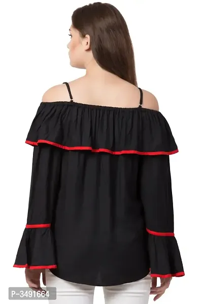 Black Cold Shoulder Bell Sleeve Top-thumb3