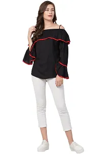 Black Cold Shoulder Bell Sleeve Top-thumb3