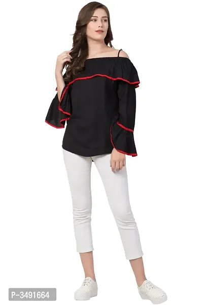 Black Cold Shoulder Bell Sleeve Top-thumb4