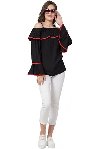 Black Cold Shoulder Bell Sleeve Top-thumb4