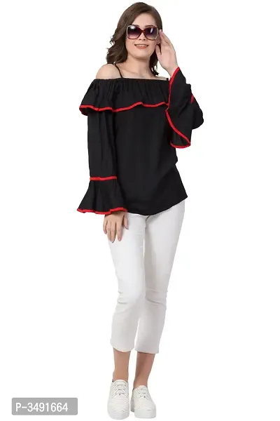 Black Cold Shoulder Bell Sleeve Top-thumb5