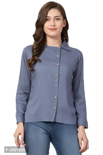 Stylish Rayon Solid Blue Full Sleeve Shirt For Girls-thumb0