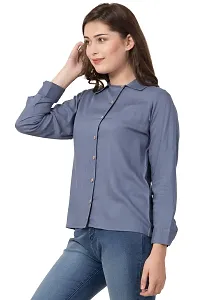 Stylish Rayon Solid Blue Full Sleeve Shirt For Girls-thumb1