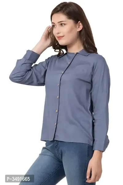 Stylish Rayon Solid Blue Full Sleeve Shirt For Girls-thumb2