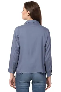 Stylish Rayon Solid Blue Full Sleeve Shirt For Girls-thumb2