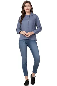 Stylish Rayon Solid Blue Full Sleeve Shirt For Girls-thumb3