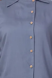 Stylish Rayon Solid Blue Full Sleeve Shirt For Girls-thumb4