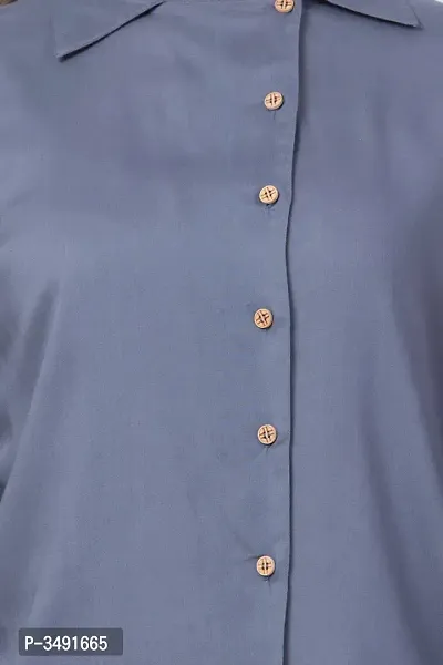 Stylish Rayon Solid Blue Full Sleeve Shirt For Girls-thumb5