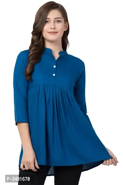 Stylish Rayon Solid Blue Blouse Top