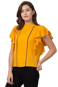 Women Ruffle Yellow Solid Crepe Top-thumb1