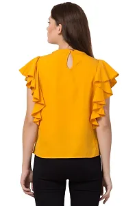 Women Ruffle Yellow Solid Crepe Top-thumb2