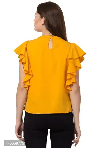 Women Ruffle Yellow Solid Crepe Top-thumb3