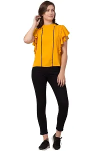 Women Ruffle Yellow Solid Crepe Top-thumb3