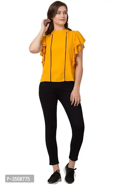 Women Ruffle Yellow Solid Crepe Top-thumb4