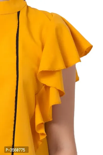 Women Ruffle Yellow Solid Crepe Top-thumb5