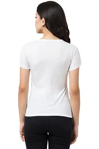 Women's White Printed Cotton Round Neck T-Shirt-thumb2