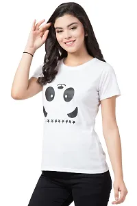 Women's White Printed Cotton Round Neck T-Shirt-thumb1