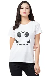 Women's White Printed Cotton Round Neck T-Shirt-thumb3