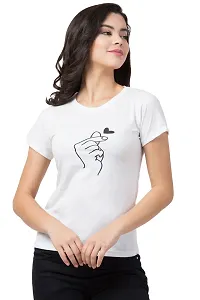 Women's White Printed Cotton Round Neck T-Shirt-thumb1