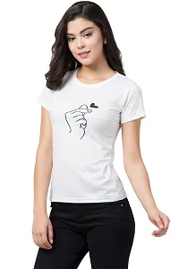 Women's White Printed Cotton Round Neck T-Shirt-thumb4