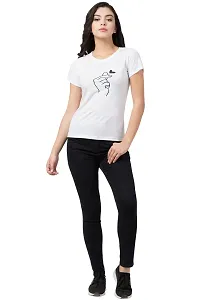 Women's White Printed Cotton Round Neck T-Shirt-thumb3