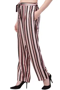 Elegant Brown Striped Crepe Trousers For Women-thumb2
