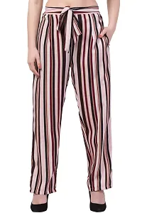 Elegant Brown Striped Crepe Trousers For Women-thumb1