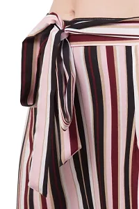 Elegant Brown Striped Crepe Trousers For Women-thumb4