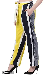 Elegant Yellow Striped Crepe Trousers For Women-thumb4