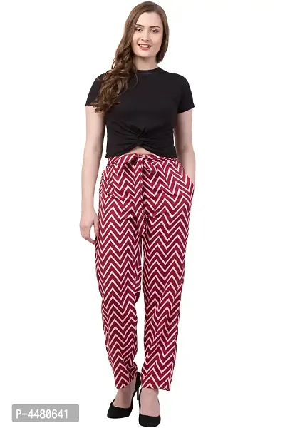 Elegant Red Striped Crepe Trousers For Women