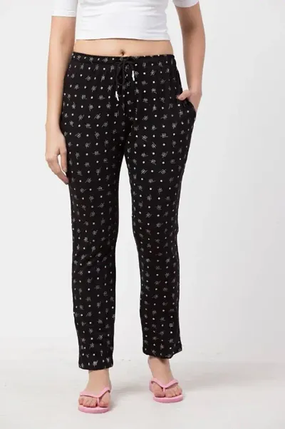 Comfy Black Cotton Blend Mid Rise Printed Lower for Women