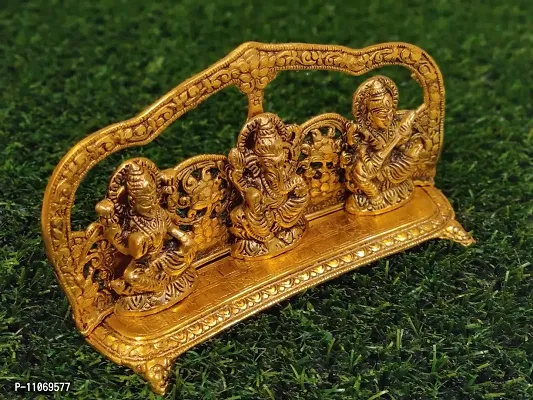 GiftNagri Gold Plated Metal Handicraft Hindu God Diwali Decorative Lord Laxmi Ganesha Saraswati Idol Darbar for Puja Decorative Home D?cor Showpiece Office Decoration Diwali Murti