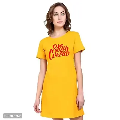 Stylish Yellow Cotton Blend Printed T-shirt For Women-thumb0