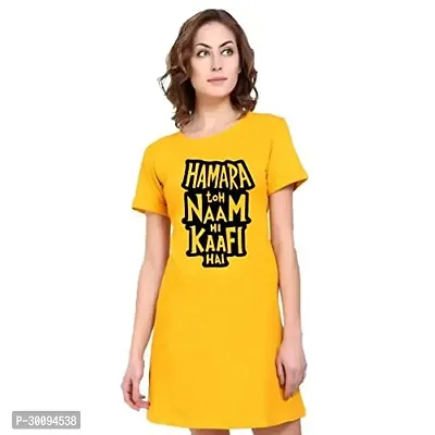 Stylish Yellow Cotton Blend Printed Dress For Women-thumb0