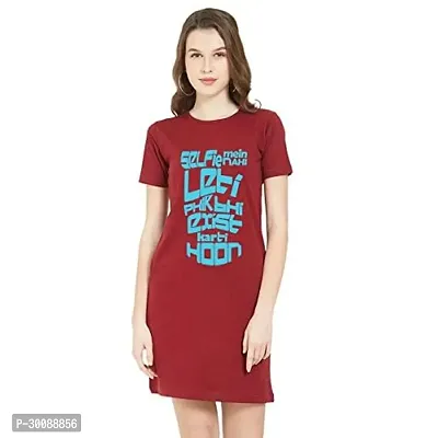 Stylish Red Cotton Blend Printed Dress For Women