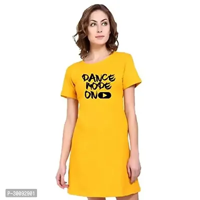 Stylish Yellow Cotton Blend Printed T-shirt For Women-thumb0