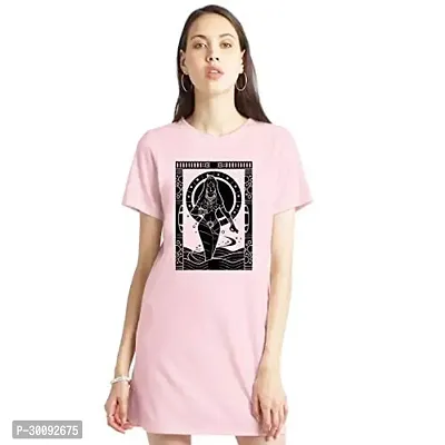 Stylish Pink Cotton Blend Printed T-shirt Dress For Women