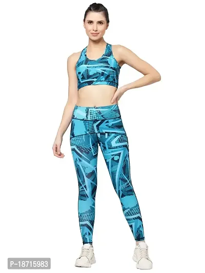 AKIBA Printed/Color Polyester Lycra Sports Leggings/Stretch Tights Pant/Ankle Length Athletic Lower for Women/Girl (M) Blue
