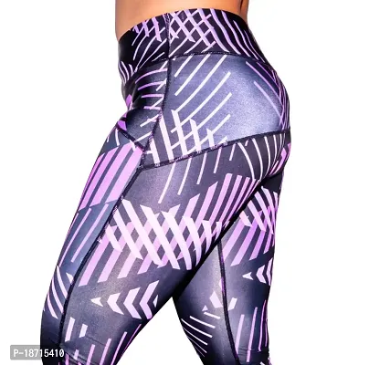 AKIBA Printed/Color Polyester Lycra Sports Leggings/Stretch Tights Pant/Ankle Length Athletic Lower for Women/Girl (XL)